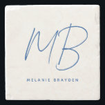 Porta-copo De Pedra Monograma Minimalista Azul de Marinho Simples<br><div class="desc">Marinho simples,  porta copos de pedra minimalista monográfica azul perfeita para uso pessoal ou para um presente de inauguração.</div>