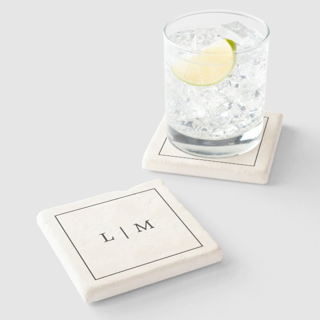 Porta-copo De Pedra Monograma Minimalista Clássico Preto e Branco Simp (Lateral)
