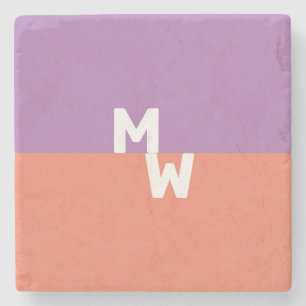 Porta-copo De Pedra Monograma Minimalista Quadrado Código QR Pastel