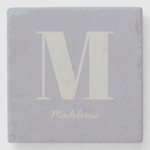 Porta-copo De Pedra Monograma Mínimo Moderno Nome da Cinza Inicial