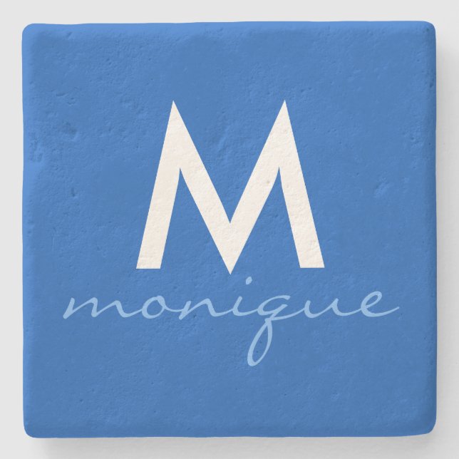 Porta-copo De Pedra Monograma moderno - azul doce (Frente)
