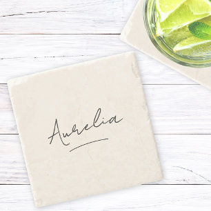 Porta-copo De Pedra Monograma Moderno Neutro, Manuscrito Minimalista