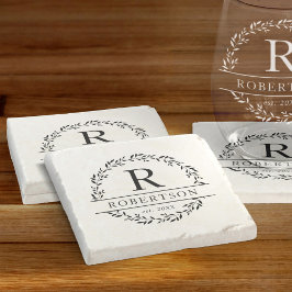 Porta-copo De Pedra Monograma Nome da coroa Botânica Moderna