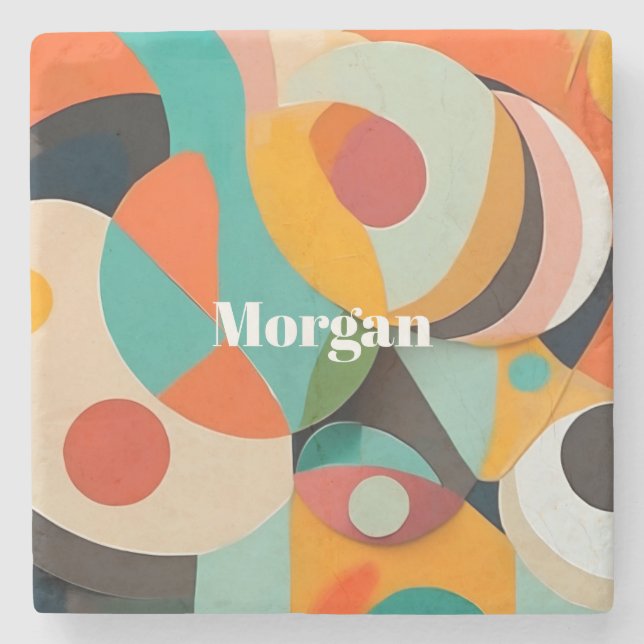 Porta-copo De Pedra Monograma ou Nome de Arte Moderna do meio século,  (Frente)