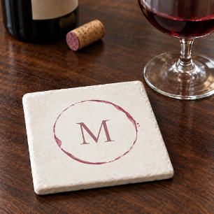 Porta-copo De Pedra Monograma Personalizado com Mancha de Vinho