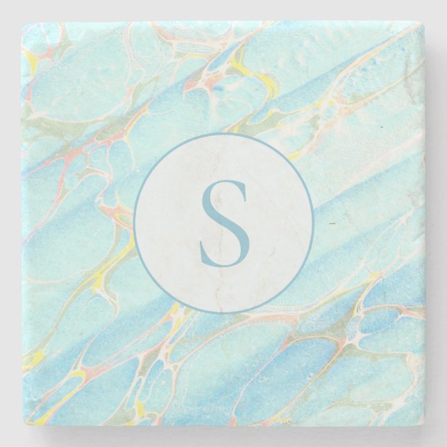 Porta-copo De Pedra Monograma Personalizado de Padrão de Mármore Impre (Frente)
