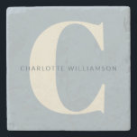 Porta-copo De Pedra Monograma personalizado simples e nome em azul<br><div class="desc">Monograma personalizado simples e nome na Porta copos de pedra azul empoeirada</div>