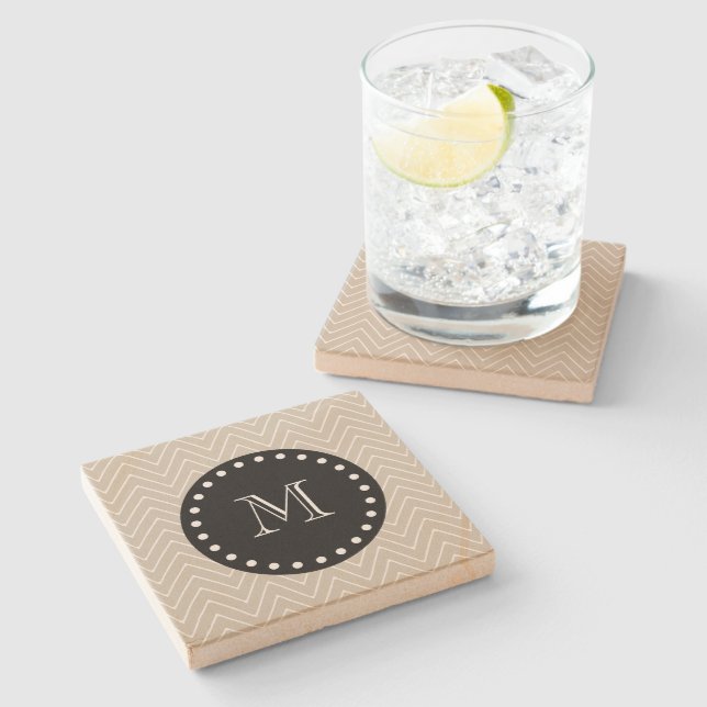 Porta-copo De Pedra Monograma preto bege do teste padrão | de Chevron (Lateral)