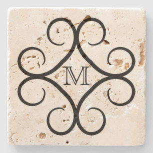 Porta-copo De Pedra Monograma preto simples de espiral