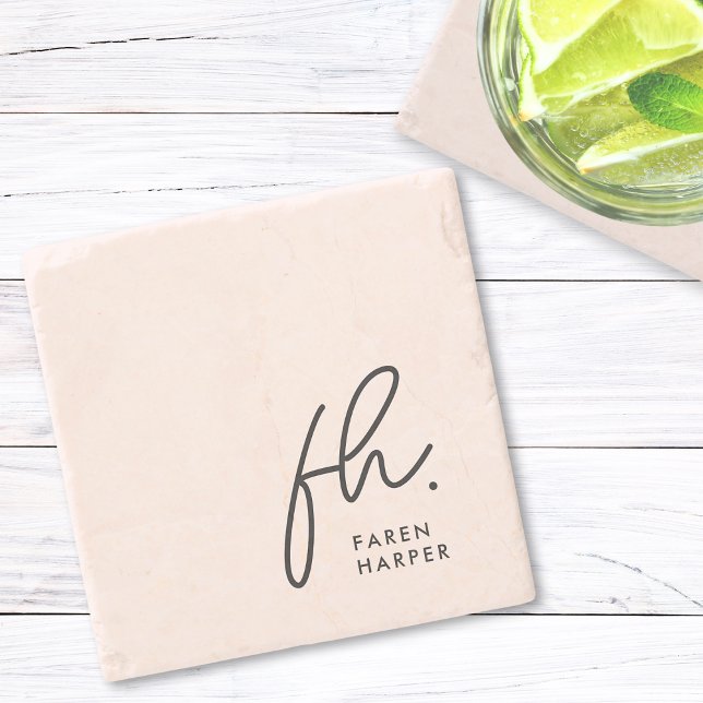 Porta-copo De Pedra Monograma - Script Feminino Simples - Blush Chic R (Criador carregado)