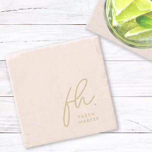 Porta-copo De Pedra Monograma - Script Feminino Simples - Rosa Esbranq