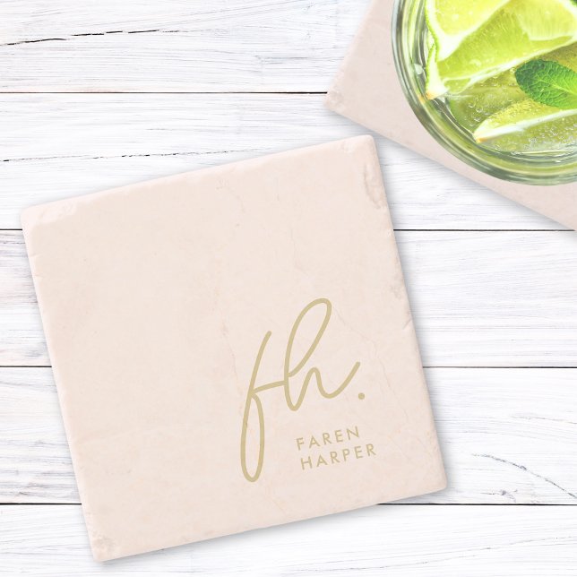 Porta-copo De Pedra Monograma - Script Feminino Simples - Rosa Esbranq (Criador carregado)