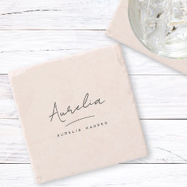 Porta-copo De Pedra Monograma Simples Assinatura Elegante Mínima Femin