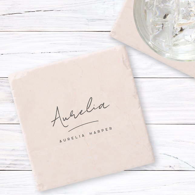 Porta-copo De Pedra Monograma Simples Assinatura Elegante Mínima Femin (Criador carregado)