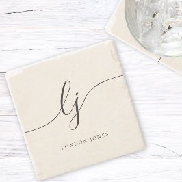 Porta-copo De Pedra Monograma Simples Caligrafia Elegante Vitória Femi