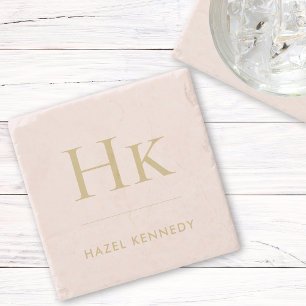 Porta-copo De Pedra Monograma Simples Elegante Monograma Minimalista