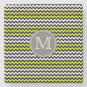 Porta-copo De Pedra Monograma verde-preto-verde-quevron Zigzag