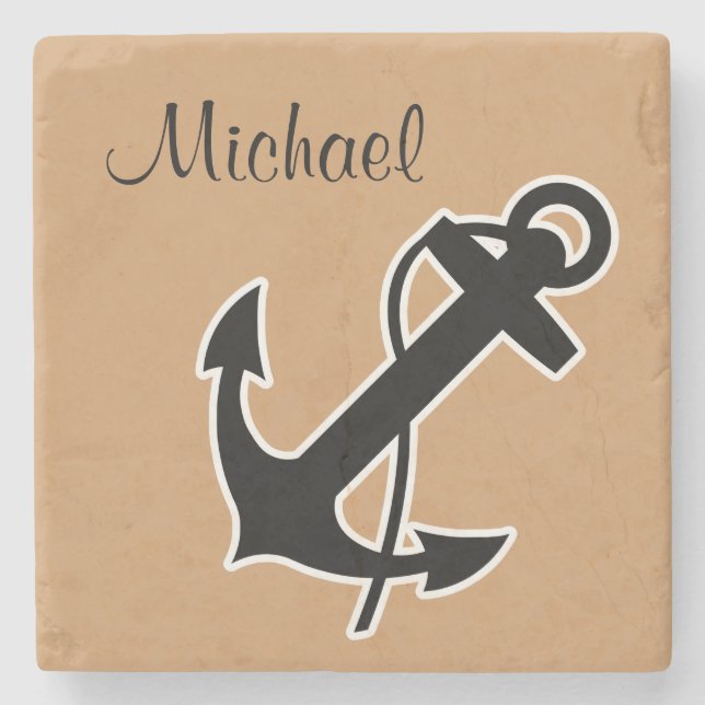 Porta-copo De Pedra Monogramas de costeletas náuticas (Frente)