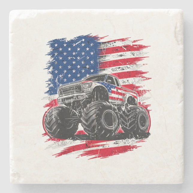 Porta-copo De Pedra Monster Truck EUA Flag American (Frente)