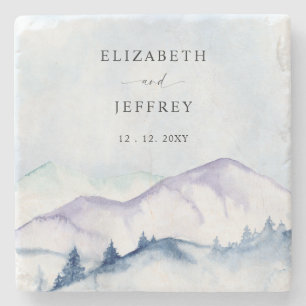Porta-copo De Pedra Montanhas Rustic Watercolor Fora do Casamento dos