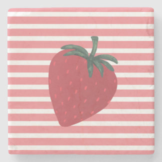 Porta-copo De Pedra Morango Vermelho Fruta e Listras