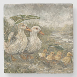 Porta-copo De Pedra Morning Commute Whimsical Farmhouse Duck Rainy Day