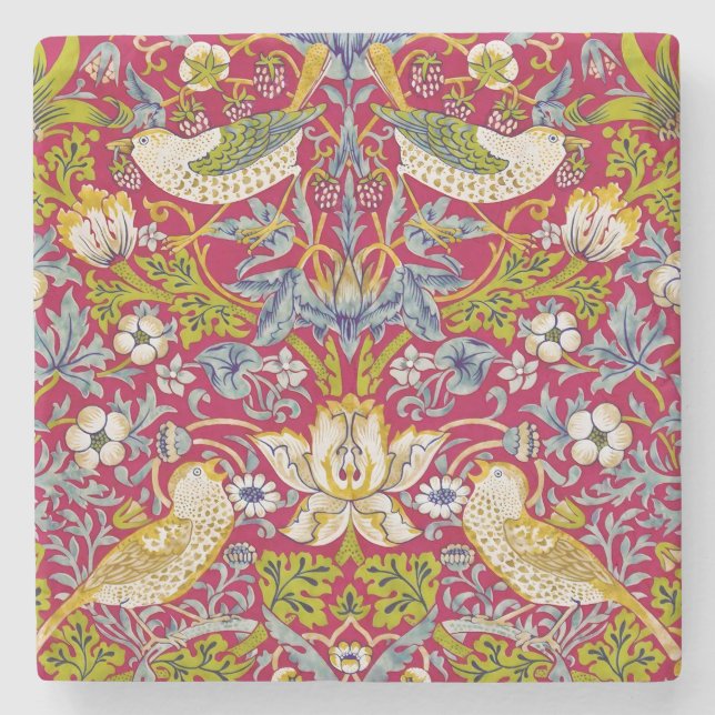 Porta-copo De Pedra Morris Red Background Strawberry Thief Patterno (Frente)