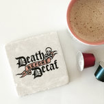 Porta-copo De Pedra Morte Antes Da Tipografia Do Crânio De Decaf Cujo<br><div class="desc">Descanse seu joe matinal em nossa adorável porta copos de pedra temida do café! Design de tipografia engraçada e engraçada faz um gafanhoto de estoque de excelente ou um doce presente para qualquer amante de café. Design apresenta "Death Before Decaf" em tipografia no estilo gótico preto com uma ilustração fofinha...</div>