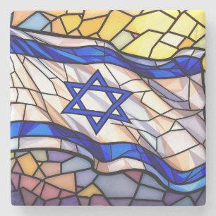 Porta-copo De Pedra Mosaico de Arte Judaica da Bandeira de Israel em V