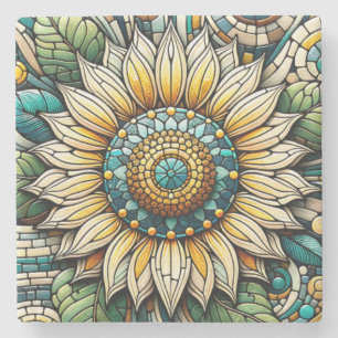 Porta-copo De Pedra Mosaico de Vidro Colorido de Girassol