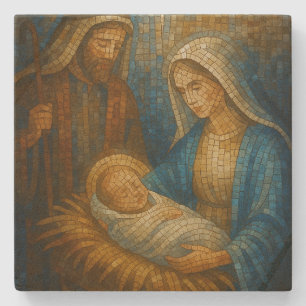 Porta-copo De Pedra Mosaico de Vitral da Natividade Sagrada Família