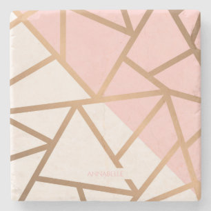Porta-copo De Pedra Mosaico Dourado cor-de-rosa