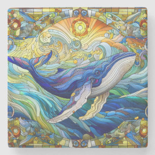Porta-copo De Pedra Mosaico Marinho Majestoso Uma Baleia De Vidro Manc