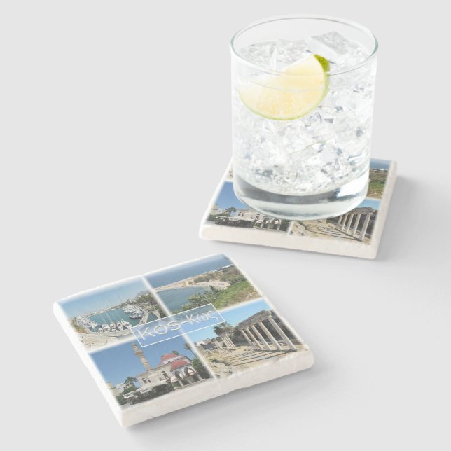 Porta-copo De Pedra Mosaico zGR020 de KOS, Grécia, Europa, (Lateral)