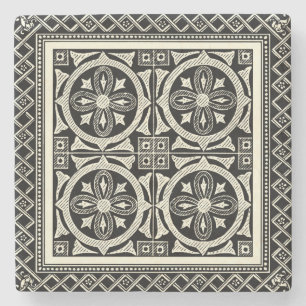 Porta-copo De Pedra Motif de Mandala Preto e Branco pelo Vision Studio