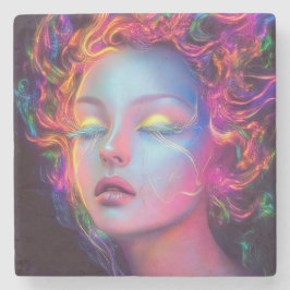 Porta-copo De Pedra Mulher alienígena com cabelo cósmico