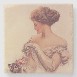 Porta-copo De Pedra Mulher bonito segurando um Kitten (por Harrison Fi