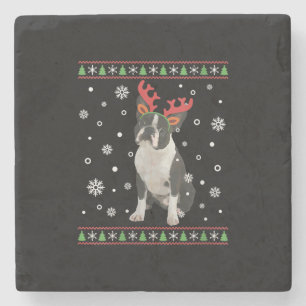 Porta-copo De Pedra Mulher Boston Terrier Xmas Ugly Christmas Sweater