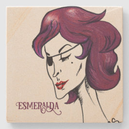 Porta-copo De Pedra Mulher de Cabelo Roxo Senhora Pirata Violeta Desen