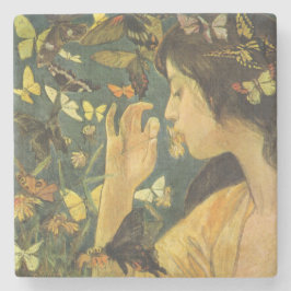 Porta-copo De Pedra Mulher Elegante Com Lindas Borboletas