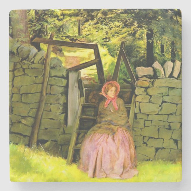 Porta-copo De Pedra Mulher esperando (por John Everett Millais) (Frente)