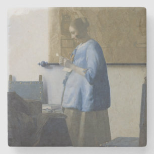 Porta-copo De Pedra Mulher lendo uma letra, c.1662-63 (óleo na canvas
