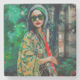 Porta-copo De Pedra Mulher nos óculos de sol verde