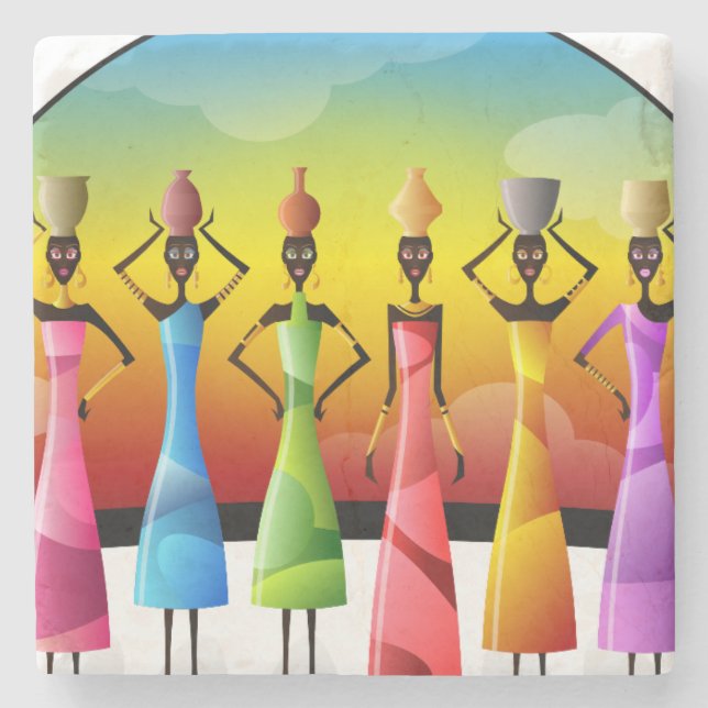 Porta-copo De Pedra Mulheres Africanas com Potéria na cabeça (Frente)