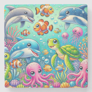 Porta-copo De Pedra Mundo Subaquático Colorido 🌊🐠 Oceano Divertido