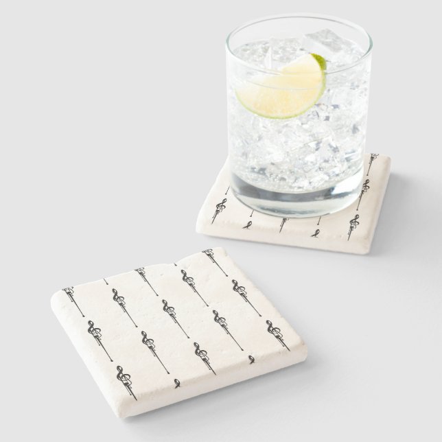 Porta-copo De Pedra Música Motif Derretendo Treble Clef Preto e Branco (Lateral)