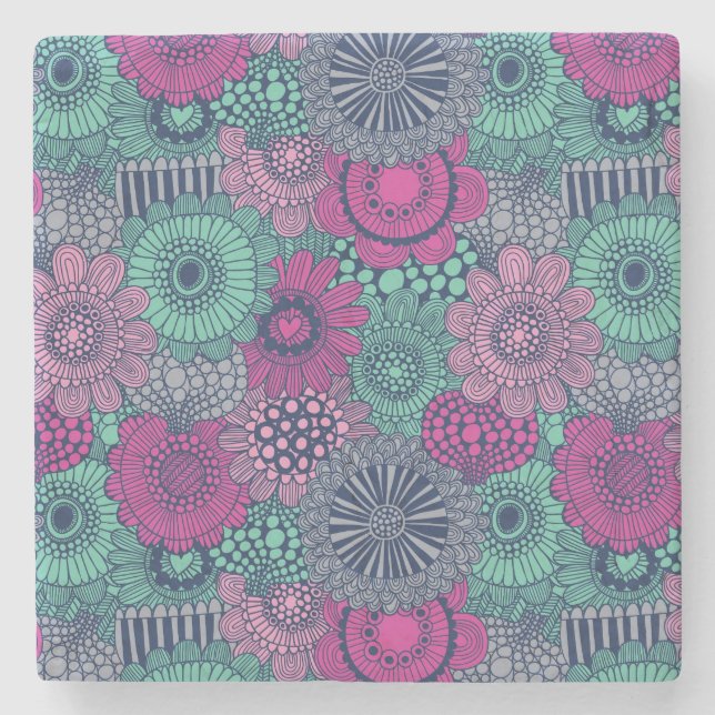 Porta-copo De Pedra Na moda brilhante padrão de flores lindas (Frente)