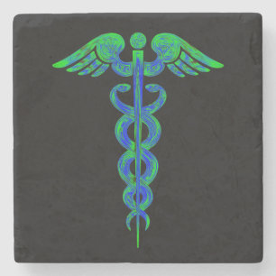 Porta-copo De Pedra Na moda médico do preto do símbolo do Caduceus d