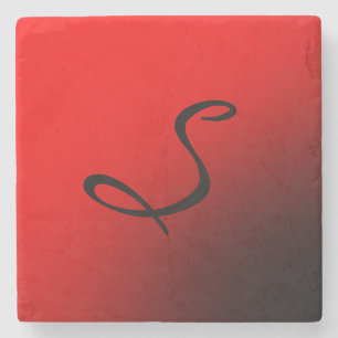 Porta-copo De Pedra Na moda Red Black Monograma Inicial