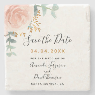 Porta-copo De Pedra Nado rosa ouro floral eucalipto Salve a data